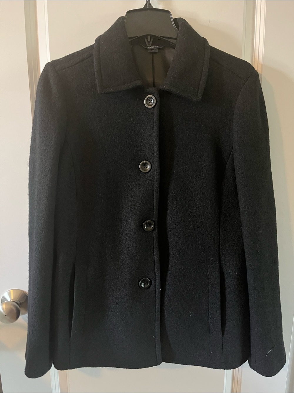 Lands' End Black Wool Blend Pea Coat